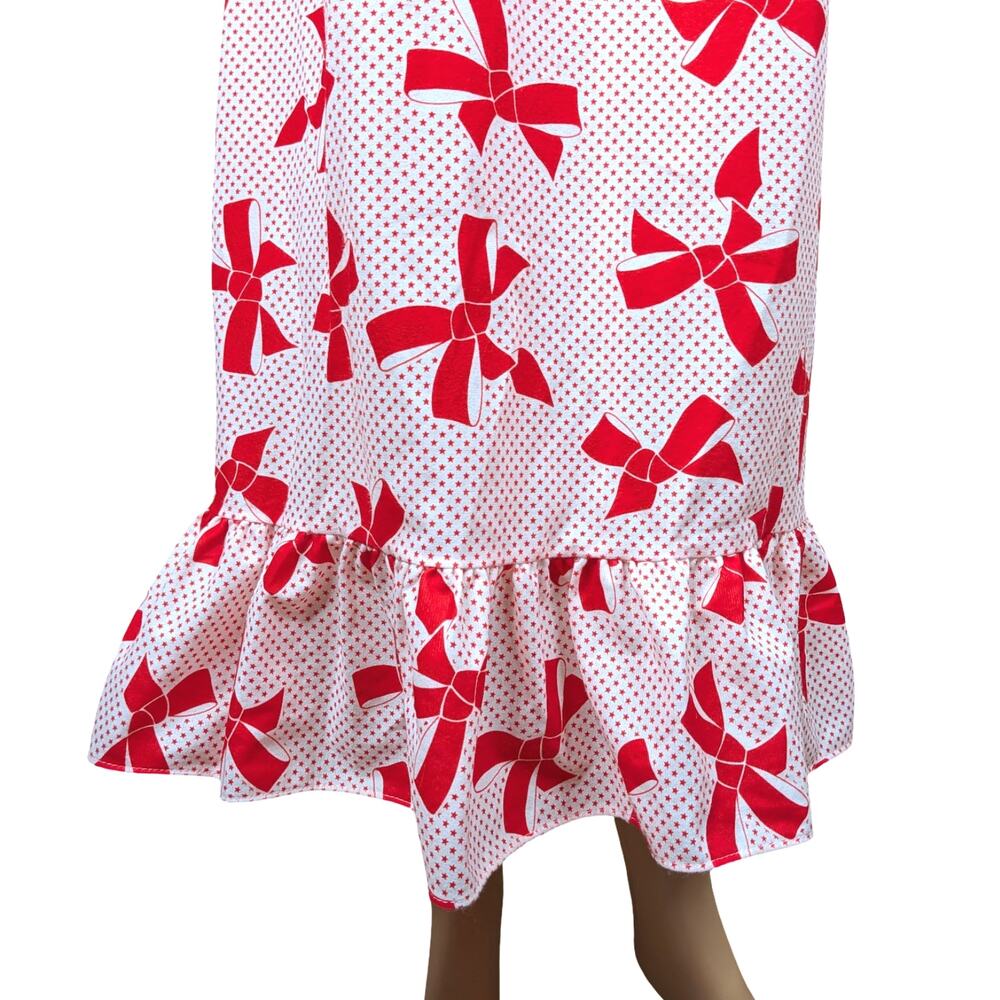 VTG NWT Her Majesty Red White Bow Star Fleece Nightgown Petite XS/S Coquette - Picture 5 of 11